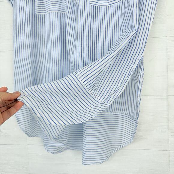 Free People For Keeps Oversized Tunic Top XS Blue Striped Linen Coastal Boho - Picture 7 of 16